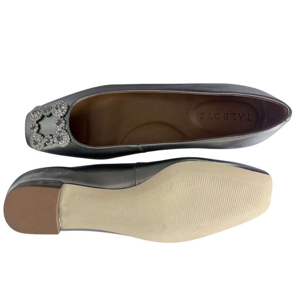 Talbots Silver Satin Embellished Square-Toe Flats - Picture 7 of 11